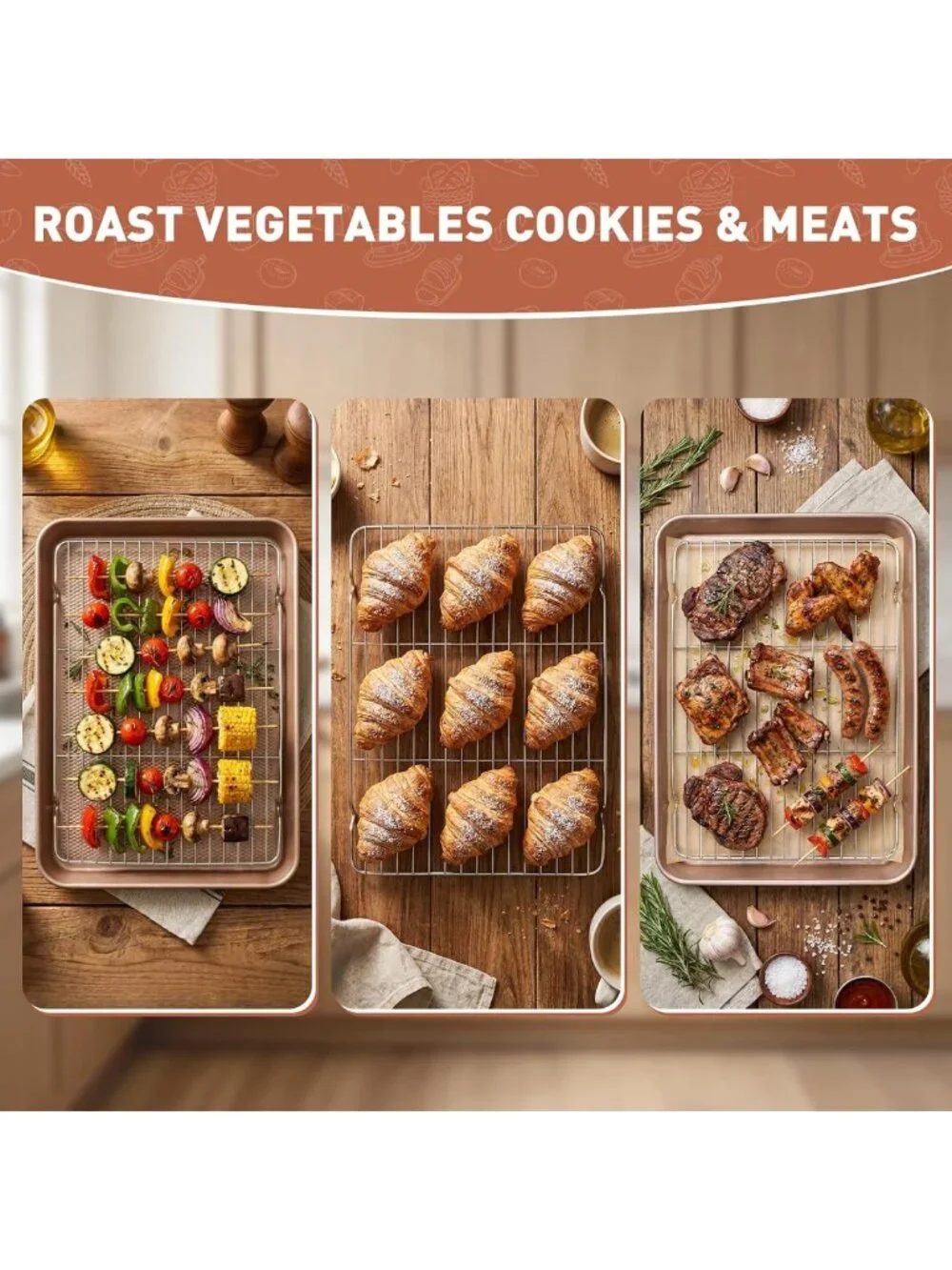 2-Pack Nonstick Baking Sheets & Racks Set with 50 Parchment Papers - Heavy Duty